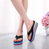 Women's Rainbow Color Platform Flip Flops Summer Thick Sole Lightweight Slip-on Wedges Sandals Girls Beach Slippers