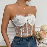 Phantasy Sexy Lace See through Crop Top Women Fashion Floral Embroidery Black Tank Top Night club Dress up 2026 Summer Outfit