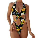 2025 Sexy High Cut Out Halter Female Swimwear One Piece Swimsuit Women Cross Bandage Monokini Bather Bathing Suit Swim Bodysuit