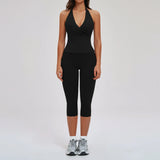 2PCS Workout Set Women Yoga Sets V Neck Cross Slim Sports Tank Top Athletic Wear Outdoor Tight High Waist Leggings Fitness Suits