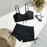 Wrinkled Knotted Shorts High Waist Bikini Female Swimsuit Women Swimwear Two-Pieces Bikini Set Bather Bathing Suit Swim V6197