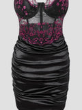 Hot Girls Slim Spaghetti Strap Mini Dresses Women Sexy See Through Flower Lace Fold Package Hip Bodycon Short Dress Club Vestido
