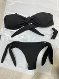 Ribbed Knotted Polka Dot Bikini 2025 Women Strapless Bandeau Swimsuit Female Swimwear Two Pieces Bikini Set Bathing Suit Swim