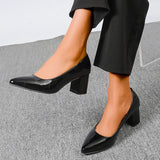 Plus Size 42 Pointed Toe Thick Heels Pumps Women Slip On Pu Leather High Heels Shoes Woman High Heeled Office Party Shoes Ladies