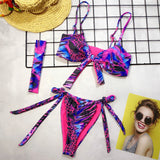 Sexy Bikini Women Push Up Swimwear Swimsuit Colorful Print Bowknot Bikinis Set Bathing Suit Beach Bikini Female with Headband