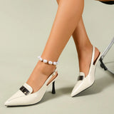 Women French Roman Sandals Pointed Toe 8cm Stiletto Thick Heels Back Buckle Strap Office OL Single Dress Shoes Large Size 34 45