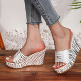 Fashion Stripe Print Thick Bottom Slippers Women New Wedge Chunky Platform Sandals Woman Summer Daily High Heel Slides Female