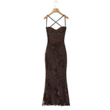 Sexy Backless Cross-cutout Strap Dress For Women Heavy-duty Fishbone Steel Support Slim-fit Jacquard Gown Fishtail Long CAUP