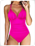 Ruched Wrinkled One Piece Swimsuit Women Swimwear Female Monokini Backless Swimsuits 2025 Bathing Suit Swim Beach Wear Bodysuit