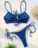 Sexy Strappy Lace Up Ribbed Neon Green Bikini Women Swimwear Female Swimsuit Two-piece Bikini set Hollow Out Bathing Suit Swim