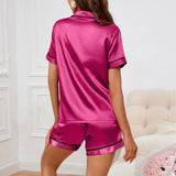 Luxurious Satin Pajama For Women Turn-down Collar Button Top & Shorts Sleepwear & Loungewear for Summer Home Clothes Suit