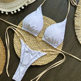 DEKA Metal Micro Bikini Set Lace-up High Waisted Bandage Thong Swimsuit Female Swimwear Women Solid Strappy Beachwear Bathing