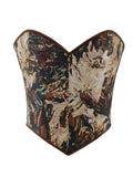 New French retro printed vest women wear fishbone corset with U-neck to gather the palace corset.