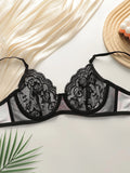 Ultra thin lace printed flower set with steel ring bra, sexy Lingerie women's underwear A3110
