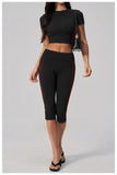 Color Blocked Yoga Suit Women Tracksuit Short Sleeve Shock-absorbing Sports T Shirts High Waist Pants Gym Running Fitness Suits