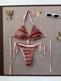 Sexy Coffee Striped Micro Bikini 2026 Women Towel Cloth Circle Push Up Bra Tie Side Thong Swimsuit Bathing Suit Holiday Swimwear