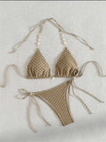 Sexy White Shell String Bikini 2026 Women Luxury Push Up Bra Tie Side Thong Swimsuit Brazilian Beach Bathing Suit Micro Swimwear