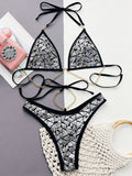 Shiny Bling Halter Metal Chains Sequins Bikini Women Swimwear Female Swimsuit Two-pieces Bikini Set High Cut Bathing Suit Swim