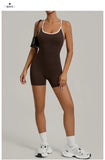 Spring/summer Women's Contrasting Yoga Jumpsuit Hollow Out Cross Back Camisole One Piece Sports Suit Hip Lifting Fitness Romper