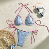 2025 Halter Wrinkled Weaved Bikini Women Swimwear Female Swimsuit Two Pieces Bikini Set Brazilian Bathing Suit Swim Beach Wear