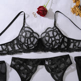 Toucheart Sexy Mesh Solid Color Lace See-through Interesting Hollow Out Underwear Garters Backless Steel Ring Patchwork Sexy Set