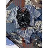Plaid Cross Back Short Sleeve Bikini Women Swimwear Female Swimsuit Two-Pieces Bikini Set Bather Bathing Suit Swim Lady V4395