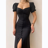 Fashion Bandage Bodycon Dresses For Women Puff Short Sleeves Sexy Low Cut Slim A-line Dress Elegant Ladies Vestidos 2023 Summer