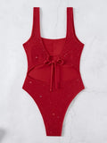 Glitter Sparkling Cut Out Backless One Piece Swimsuit Women Swimwear Female High Cut Leg Bather Bathing Suit Swim Lady Beachwear