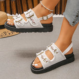 Fashion Flowers Embroidery Platform Sandals Women Plus Size 43 Back Strap Thick Bottom Sandles Woman Anti Slip Summer Sandals