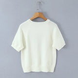 Fashion Casual Heart-patterned Short-sleeve Knit Shirt Women Heart Pattern Short Sleeve Knit Sweater Casual Crew Neck Top 7S5S
