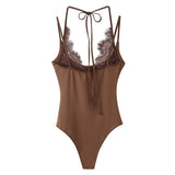 Women's Lace Patchwork Halter Neck Bodysuits Lace Backless Halter Bodysuit Strap For Women Daily Wear Bodysuits Pure Desire SSQF