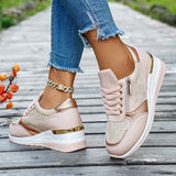 Plus Size 44 Wedges Sneakers Women Fashion Pink Gold Lace Up Platform Sports Shoes Woman Non Slip Thick Bottom Vulcanized Shoes
