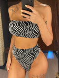Sexy Wave Striped Bandeau High Waist Bikini Female Swimsuit Women Swimwear Two-Pieces Bikini Set Bather Bathing Suit Swim V5445