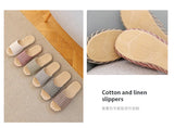 Breathable Linen Slippers For Women Men Summer House Shoes Striped Design Soft Sole Anti-Slip Couples Home Floor Cotton Slides