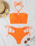 2026 Sexy High Wasited Swimsuit Women Solid Bikini Hollow Out Cross Swimwear Female Bathers Bathing Swimming Swim Suit Beachwear