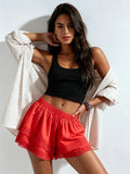 Women’s Layered Lace Shorts Elastic Waist Wide Leg Short Pants Summer Lolita Casual Loose Lounge Bloomers Streetwear