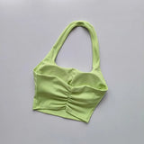 Women's Yoga Sports Bra Sexy Neckband Chest Cushion Beautiful Back Fashionable Pleat Gathering Sports Bra for Fitness
