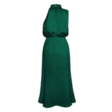 Foridol One Shoulder Turtleneck Tank Satin Women Party Dress Robe Zip Sleeveless Elegant Vintage Folds Women Clothing 2025