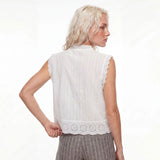 Summer Women’s Button Down Eyelet Tops Solid Color Sleeveless Round Neck Lace Trim Shirts Daily Casual Blouse Summer