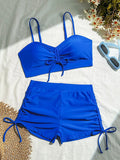 Wrinkled Knotted Shorts High Waist Bikini Female Swimsuit Women Swimwear Two-pieces Bikini Set Tankini Bathing Suit Swim Beach