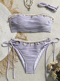 XS - XL Bandeau Wrinkled High Cut Bikini Women Swimwear Female Swimsuit Two-pieces Bikini Set Shell Bather Bathing Suit Swim