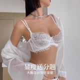 French Anime Style Lingerie Set Ultra Thin White Lace Bra Small Breasts Push Up Traceless Bralette Pure Desire Gathering Sexy BB