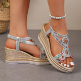 Bling Crystals Chunky Sandals Women 2026 Summer Elastic Band Wedges Platform Sandles Woman Plus Size 43 High Heel Rome Sandals