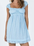 Women Summer Sleeveless Dress Floral Embroidery Hollow Loose A-line Dress for Party Beach Club Streetwear