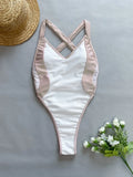 DEKA Deep V Swimwear New Scalloped Splicing High Cut One Piece Swimsuit Women Halter Bodysuit Female Bather Bathing Suit Swim