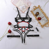 Summer Thin Mesh Hollow Sexy One-piece with Leg Rings Sexy Underwear with Underwire
