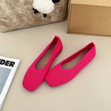 Leopard Color Square Toe Knitted Loafers Women Leisure Flat Shoes Soft Bottom Shallow Ballet Flats Casual Slip on Boat Shoes