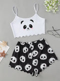 Summer Sleepwear Women's 2pcs Cute Soft Comfy Panda Print Sexy Sleeveless Shorts Homewear Pajama Set Loungewear