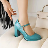 Spring and Autumn New Styles Fashion High-heeled Women's Shoes Shallow Mouth Buckle Square Heel Women Shoes Size 34-45 High 9cm