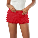 Solid Color Multi-Layer Mesh Short Pants Sweet Cute Bloomers Women Summer Ruffled Frilly Shorts
